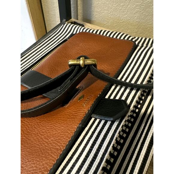 Fossil Kinley Striped Leather Zip Closure Convertible Crossbody Satchel Purse - Picture 10 of 10